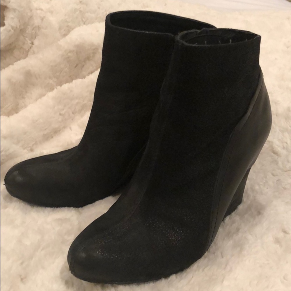 Suede/Leather Wedge Booties